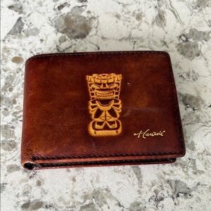 Brown Leather Wallet Hawaii Tiki